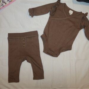 Brown Baby Bodysuit and Pants Set